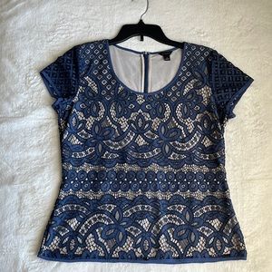 Ann Taylor Blue Lace Short Sleeves Top size S
